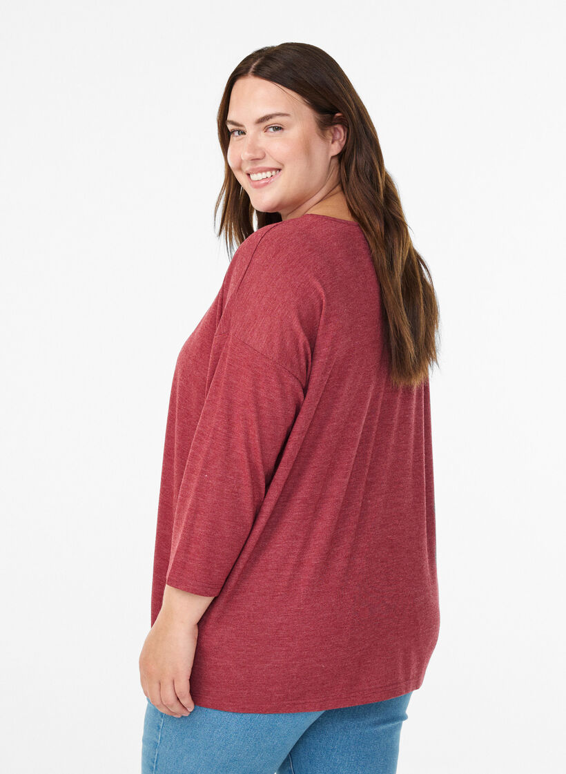 Jersey blouse met 3/4 mouwen, Rood, Model image number 2