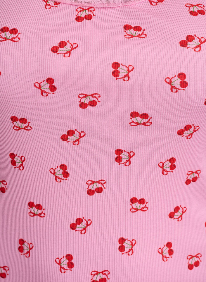 Top met print en kanten rand, Roze, Packshot image number 2