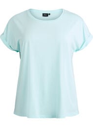T-shirt met korte mouwen in een katoenmix, Turquoise