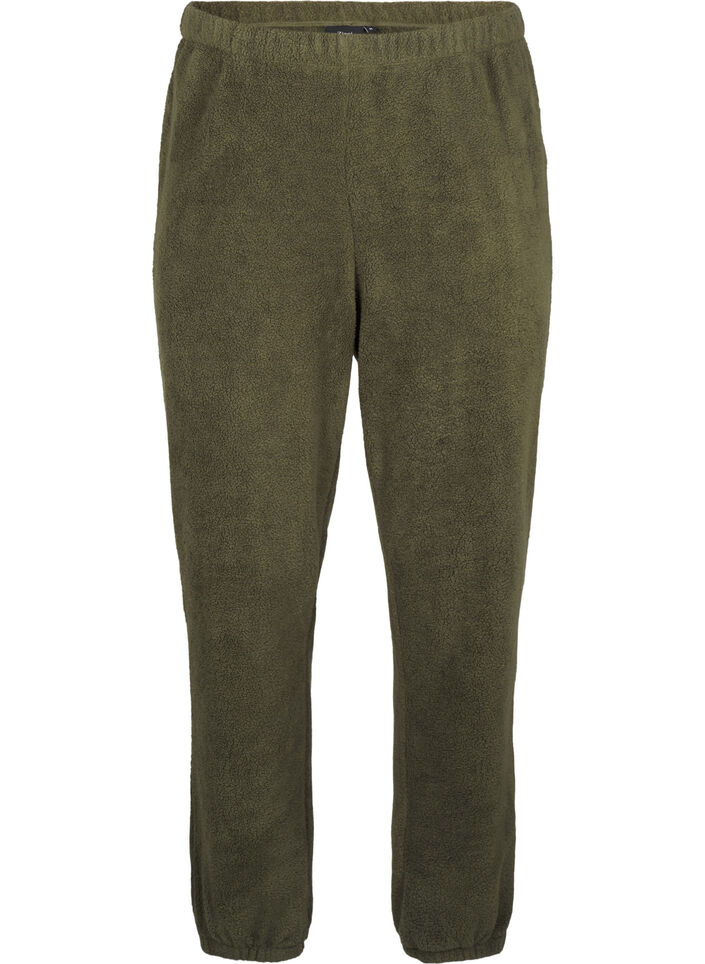Zachte teddy broek met elastische taille, Forest Night, Packshot image number 0