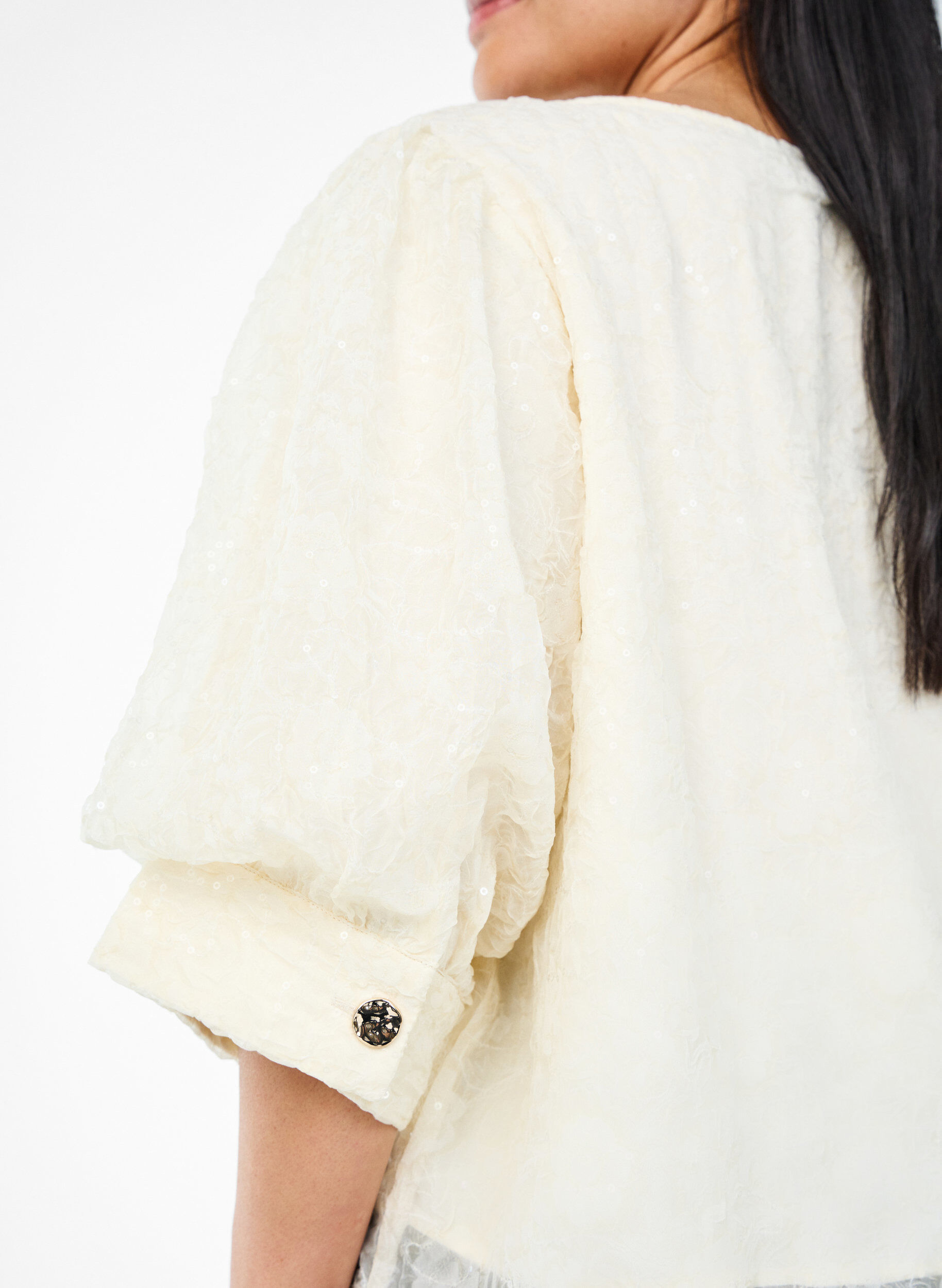 Zizzi Feestelijke blouse met pailletten en halflange mouwen, Vanille, Model image number 3