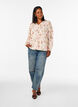 Gebloemde blouse van linnen en viscose met lange mouwen, Vanille, Model image number 1