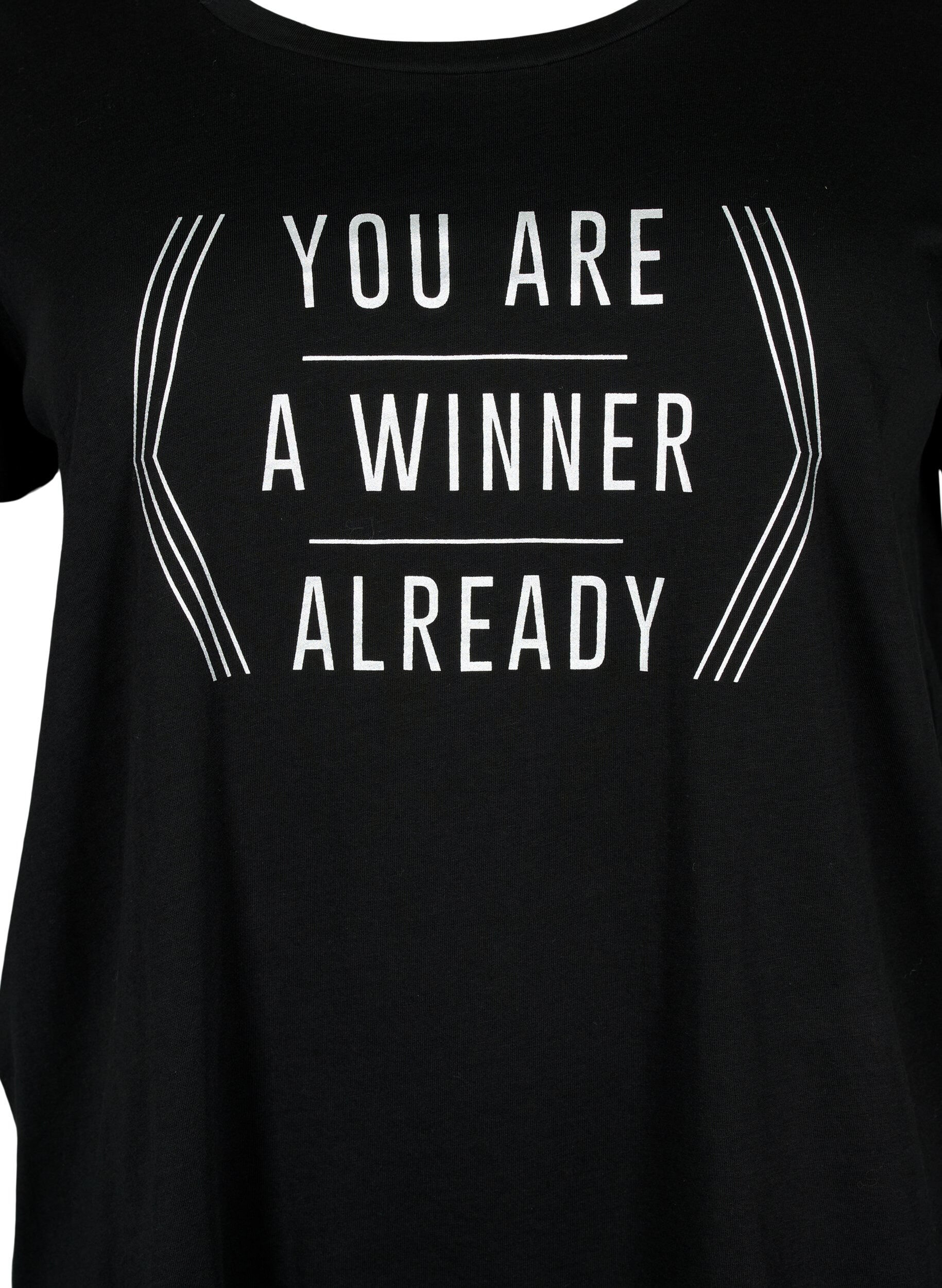 Zizzi Sport-T-shirt met print, Black w. Winner, Packshot image number 2