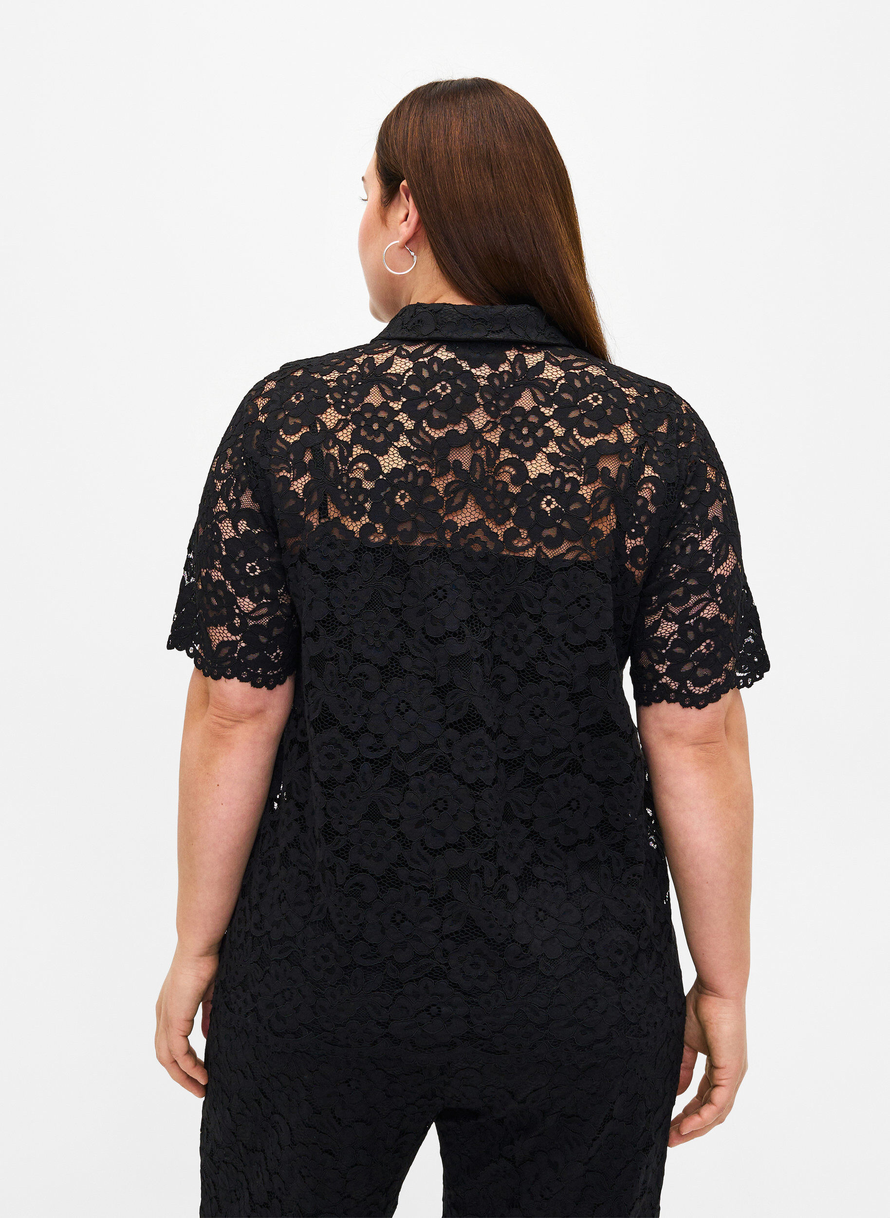 Zizzi Kanten shirt met korte mouwen, Black, Model image number 1
