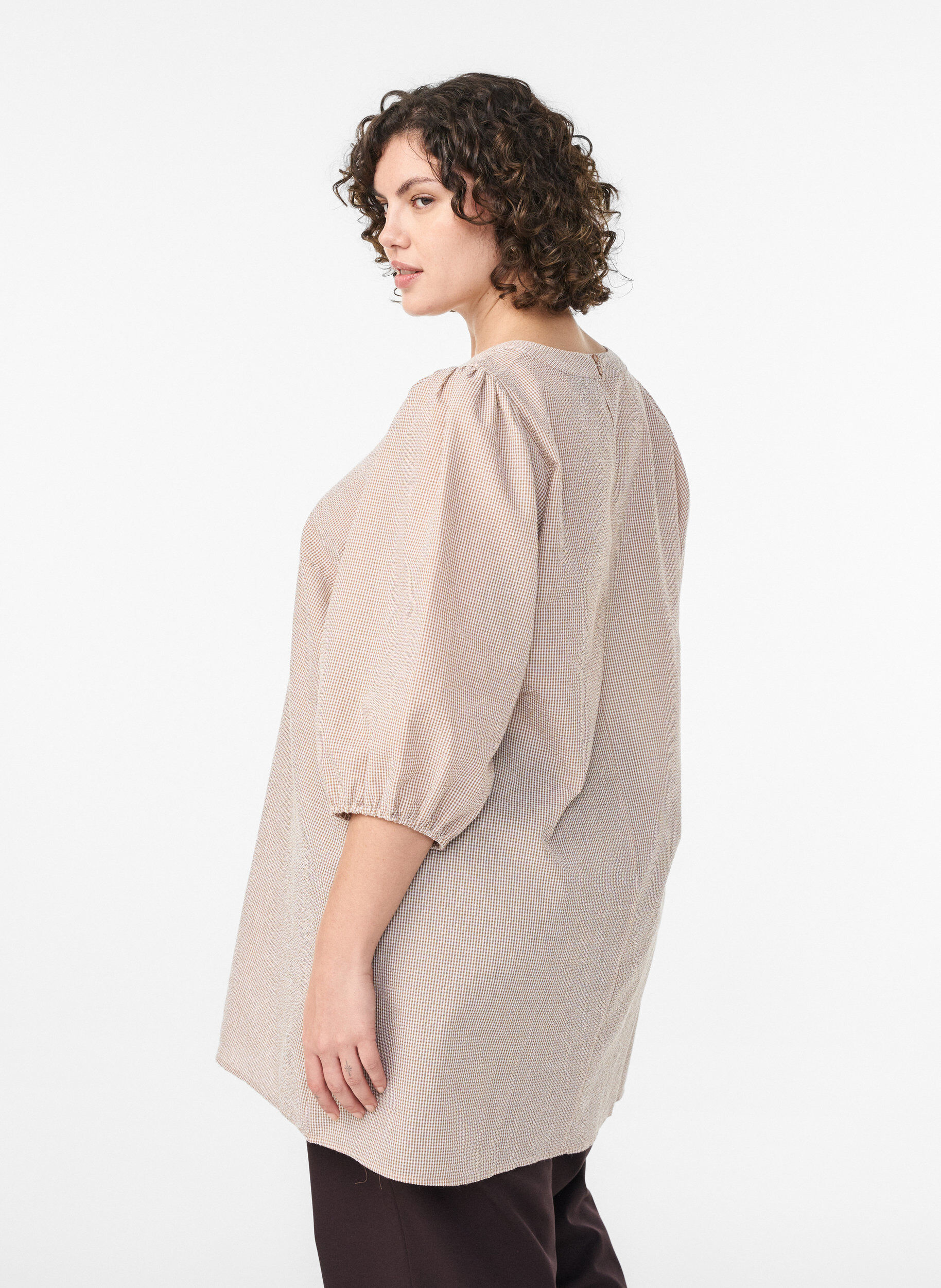 Zizzi Tunic met A-lijn en korte ballonmouwen, Beige, Model image number 2