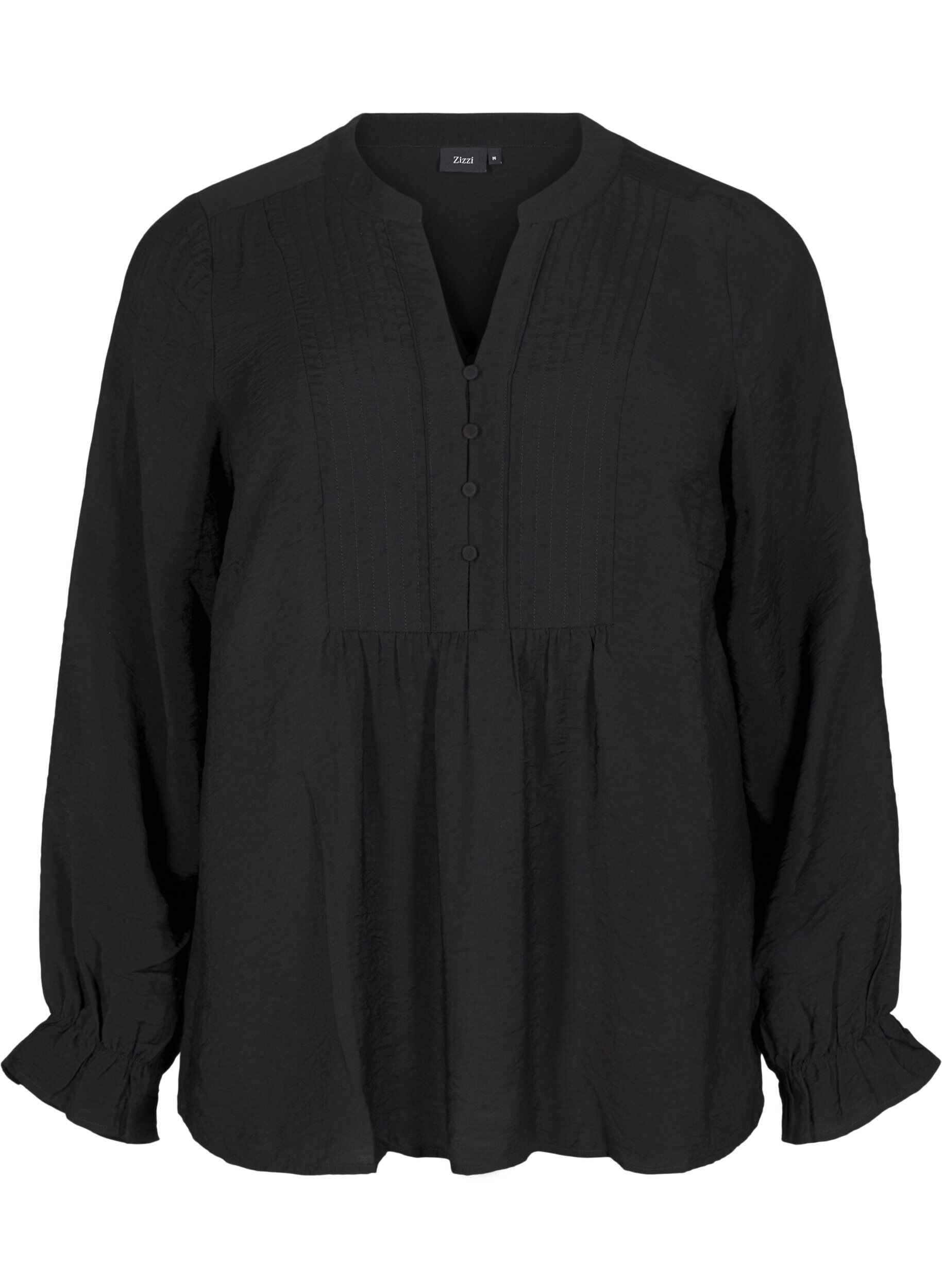 Zizzi Blouse met lange mouwen en een V-hals, Black, Packshot image number 0