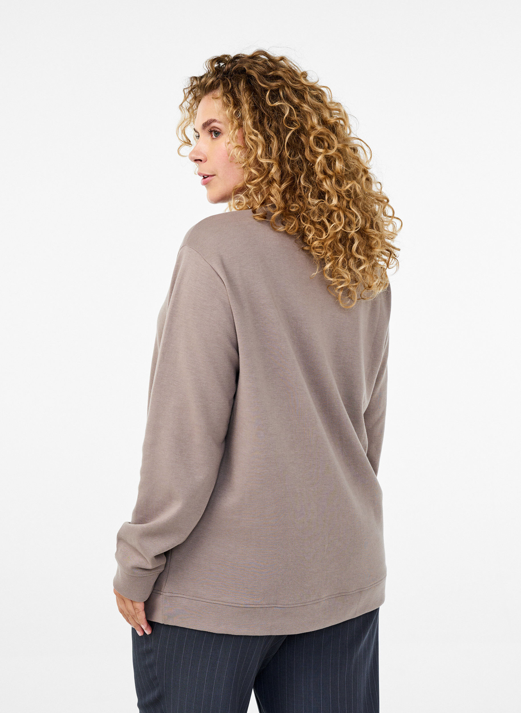 Zizzi FLASH - Sweatshirt met ronde hals, Beige, Model image number 2