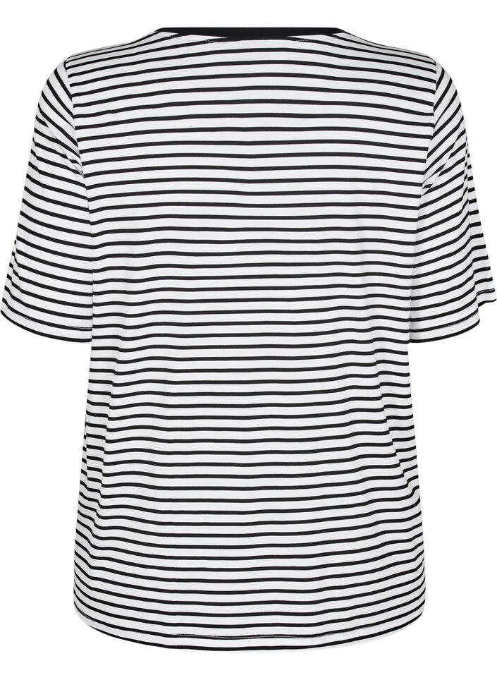 T-shirt met TENCEL&trade; Lyocell en strepen, Wit, Packshot image number 1