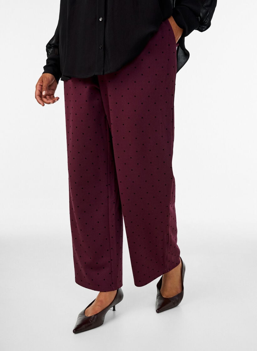Gespikkelde broek met een high waist en straight-fit pijpen, Rood, Model image number 2