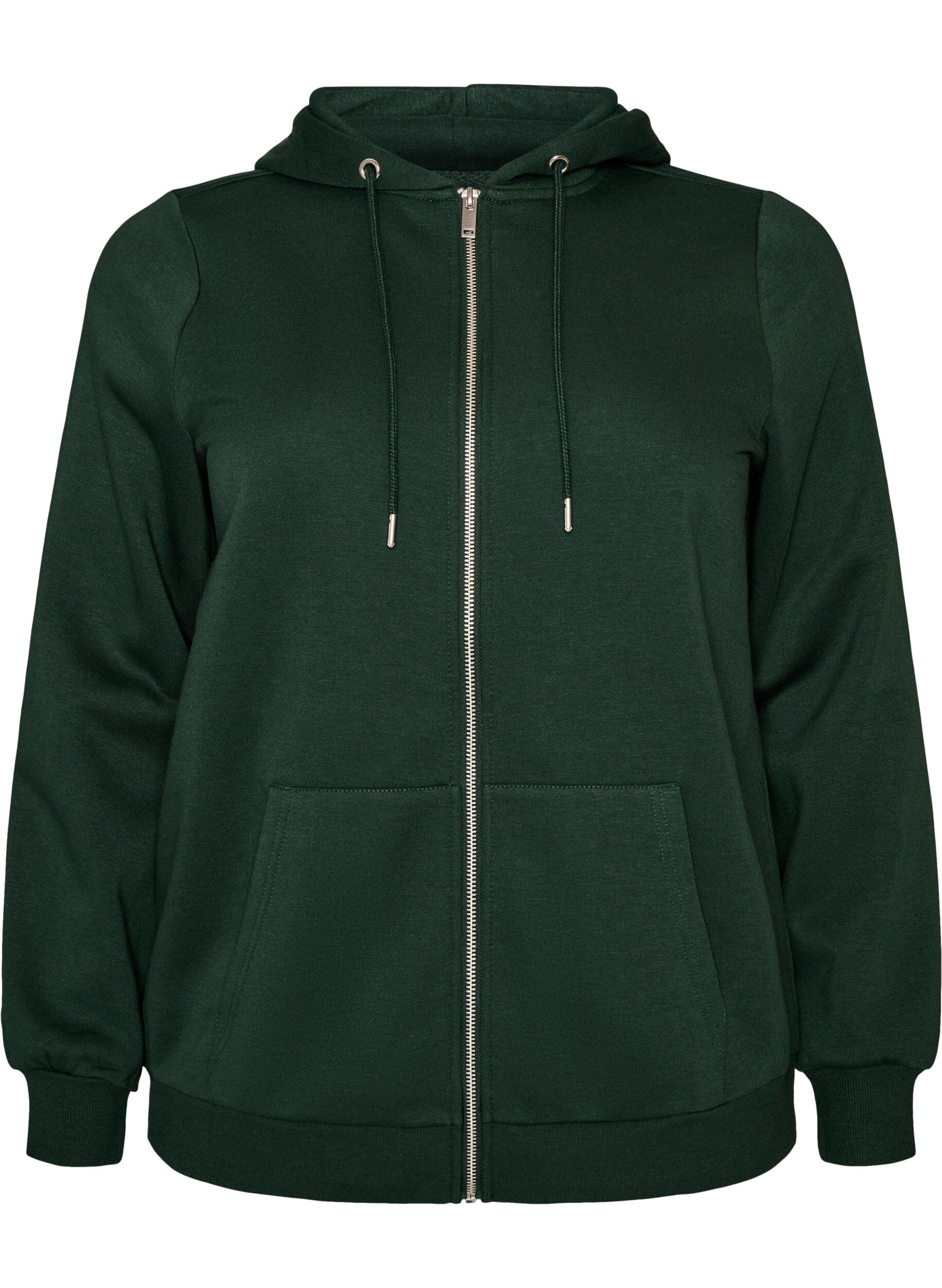 ZizziSweatshirt met capuchon, ritssluiting en zakken, Groen, Packshot image number 0