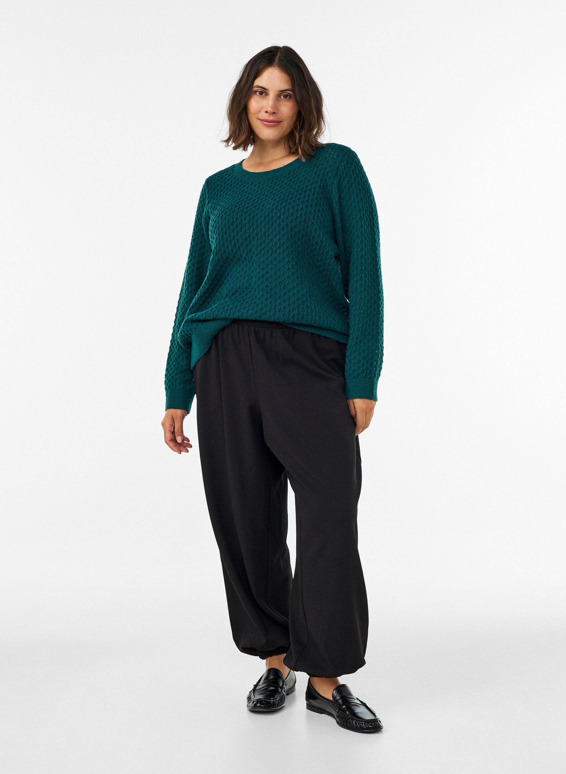 ZizziGebreide blouse met een opengewerkt structuurpatroon, Groen, Model image number 1