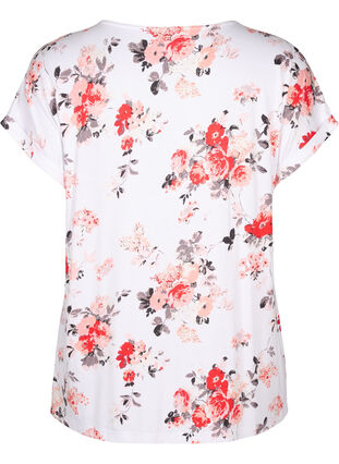 Viscose blouse met korte mouwen en bloemen, White AOP flower, Packshot image number 1