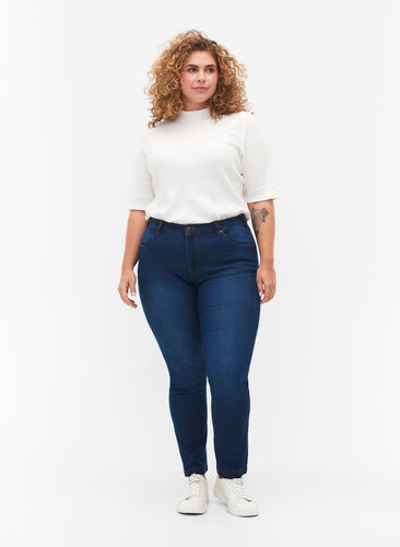 Slim fit Emily jeans met normale taille, Blue denim, Model image number 0
