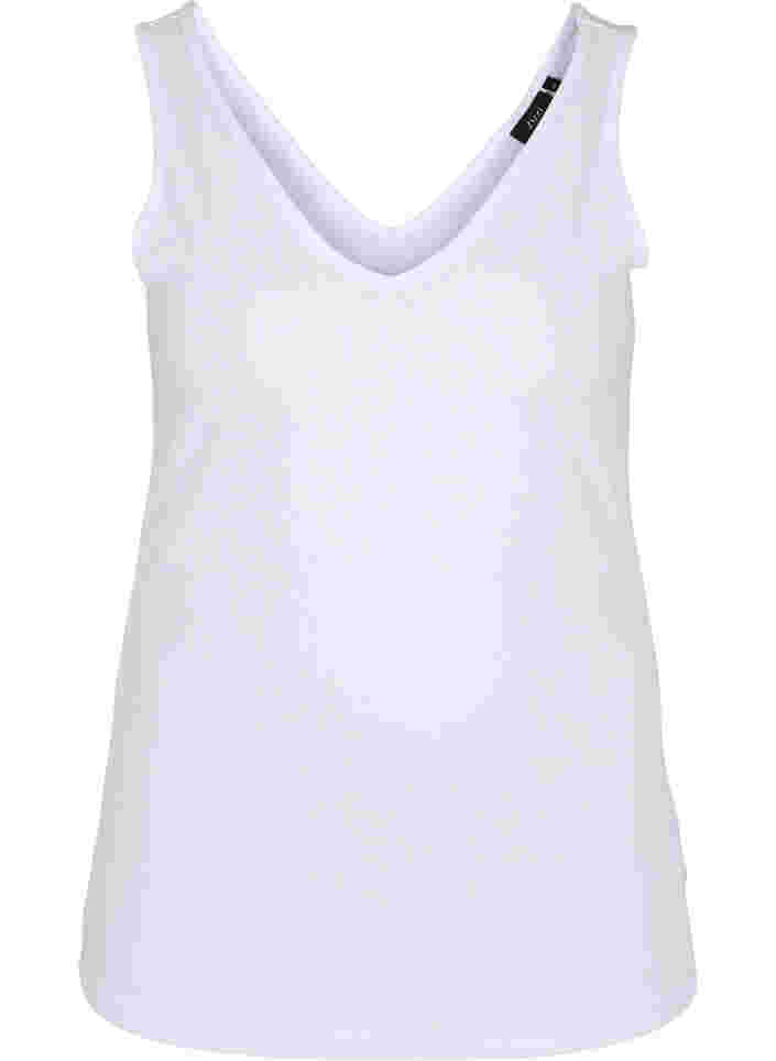 Geribde basic top met v-hals, Bright White, Packshot image number 0
