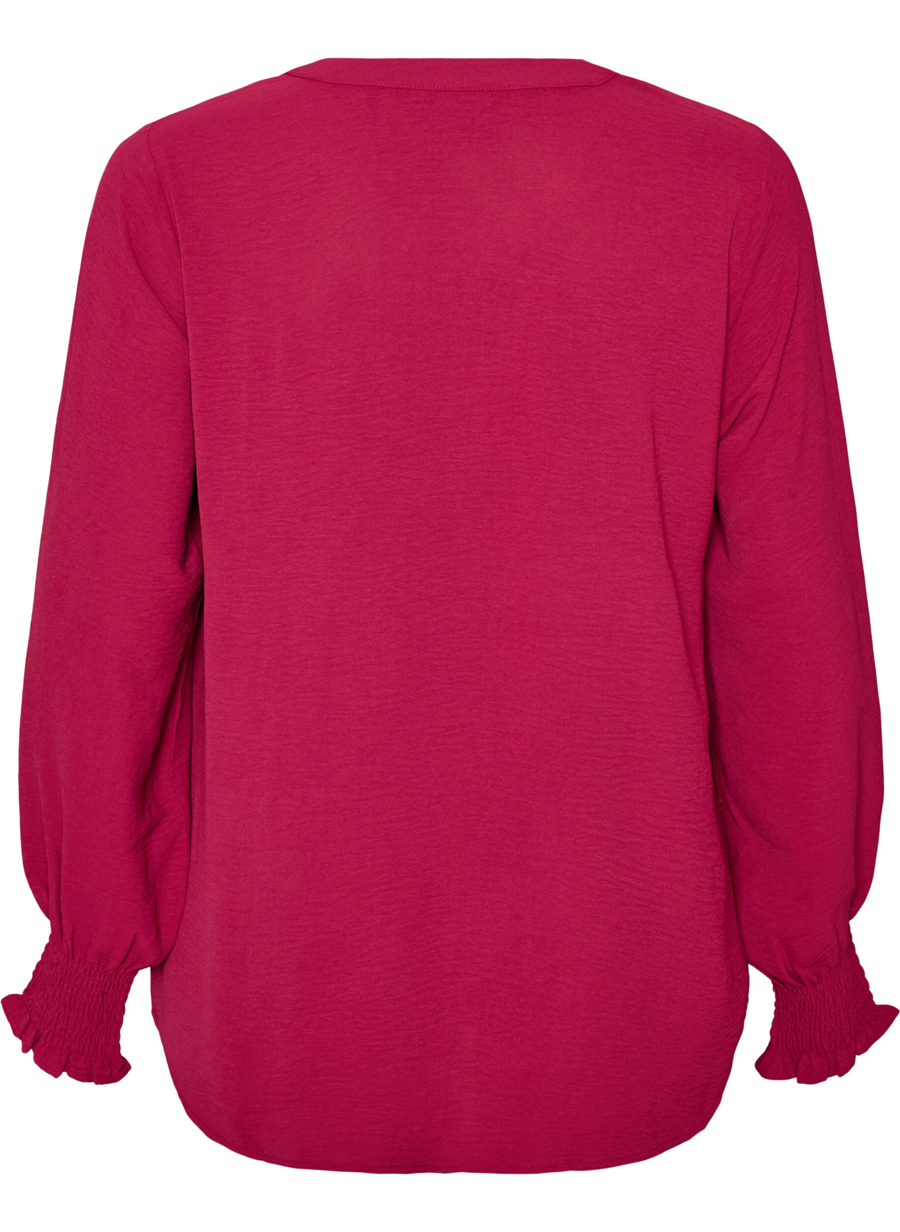 ZizziBlouse met smockmanchetten en V-hals, Rood, Packshot image number 1