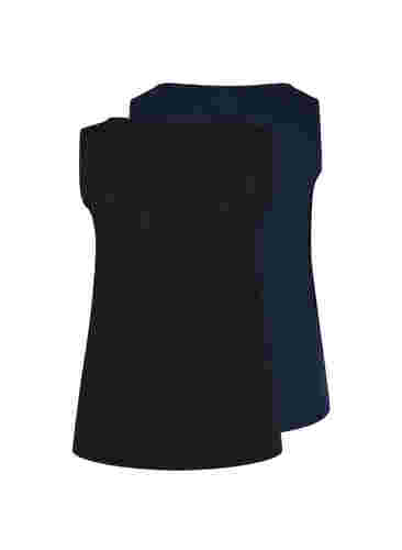2-pack basic tanktops in rib, Black/Navy Blazer, Packshot image number 1