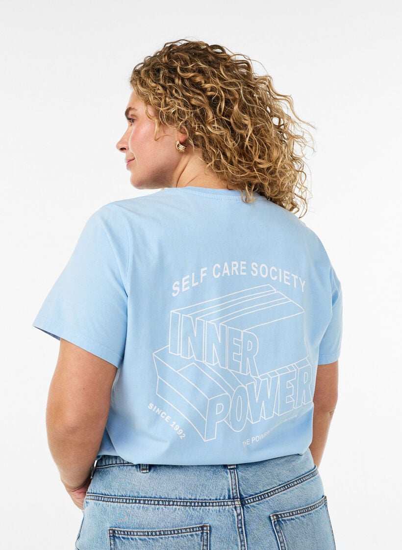 Grafisch T-shirt van biologisch katoen, Blauw, Model image number 0