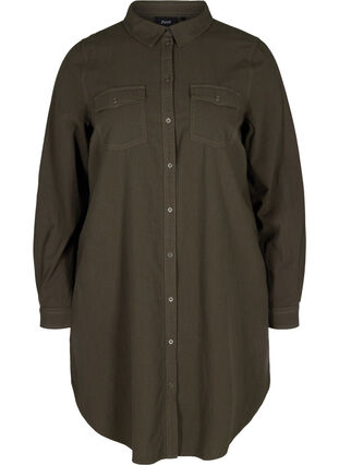 Lange katoenen blouse met borstzakken, Khaki Green, Packshot image number 0