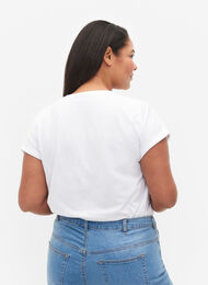 T-shirt met korte mouwen van katoenmix, Bright White, Model