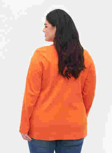 Basic blazer met knoop en sierzakken, Mandarin Orange, Model image number 1