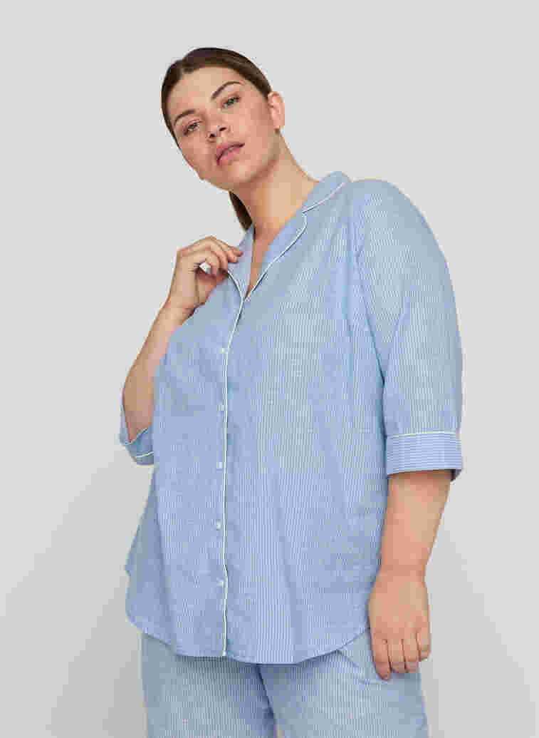 Gestreepte nachthemd in katoen, White/Blue Stripe, Model image number 0