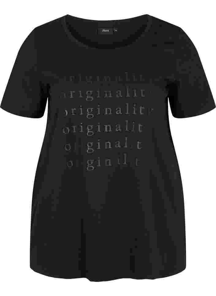Katoenen t-shirt met tweekleurig bedrukt logo, Black Originality