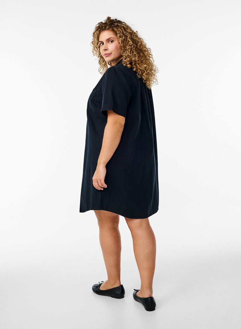 Denim shirtjurk met korte mouwen, Zwart, Model image number 2