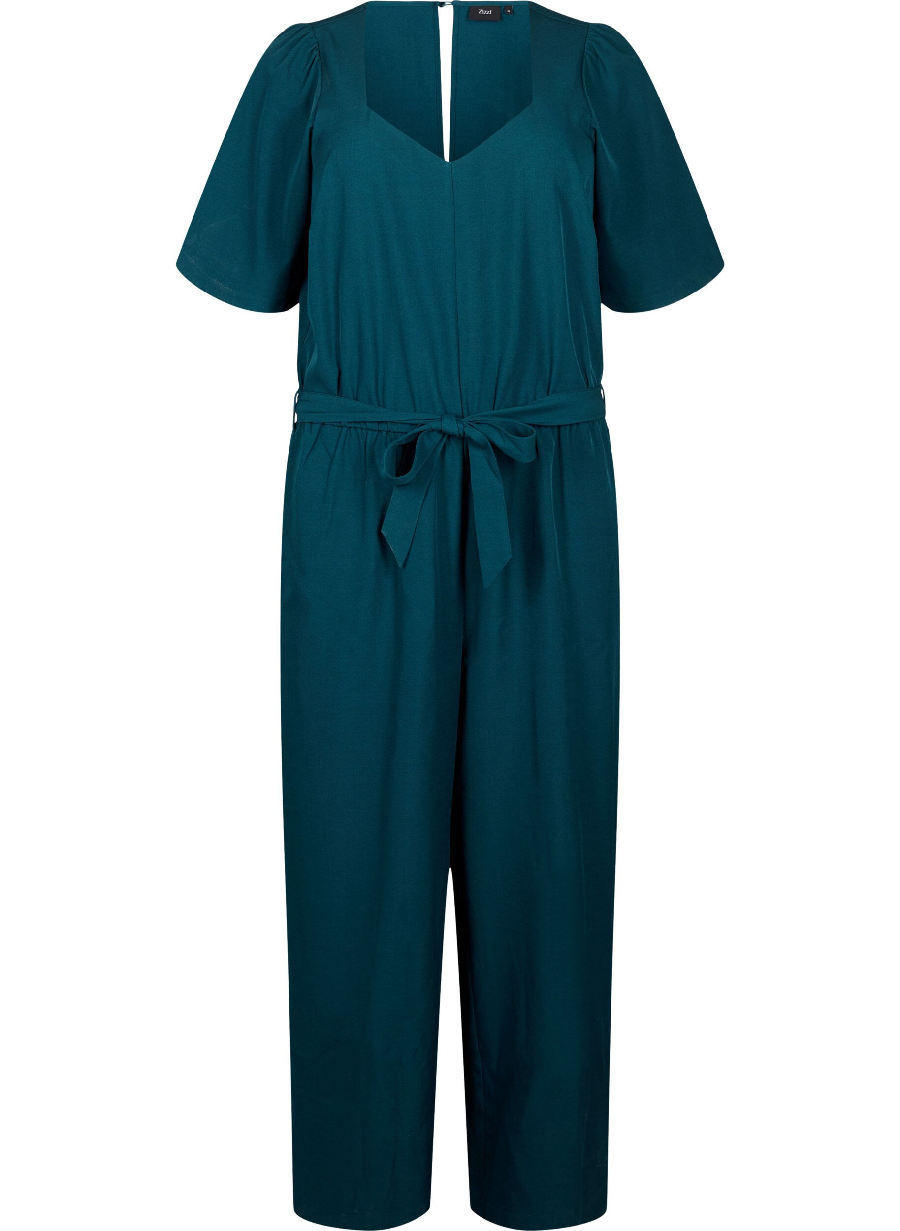 Zizzi Jumpsuit met riem en korte mouwen, Sea Moss Melange, Packshot image number 0