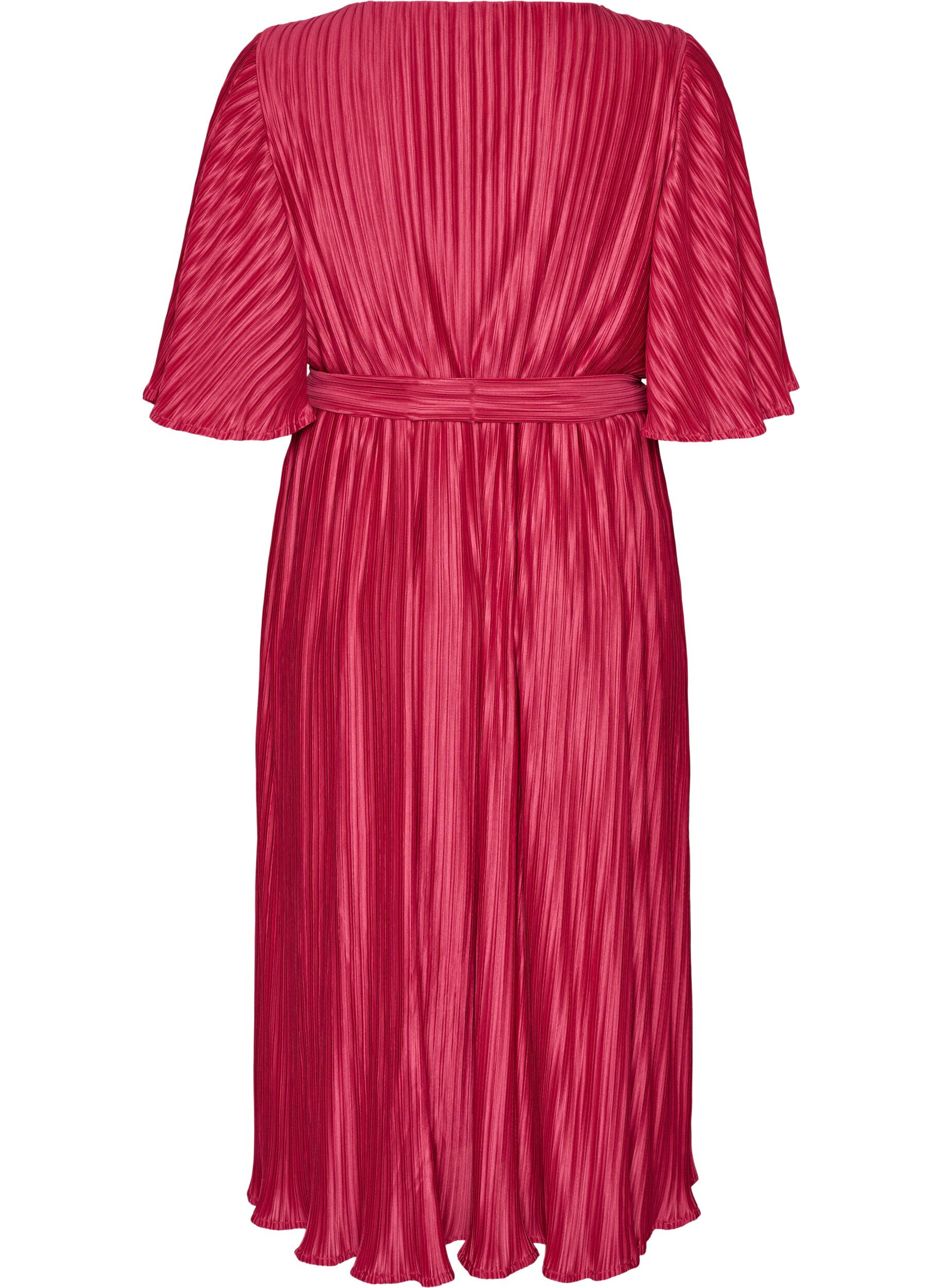 ZizziGeplooide midi-jurk met vleermuismouwen, Roze, Packshot image number 1