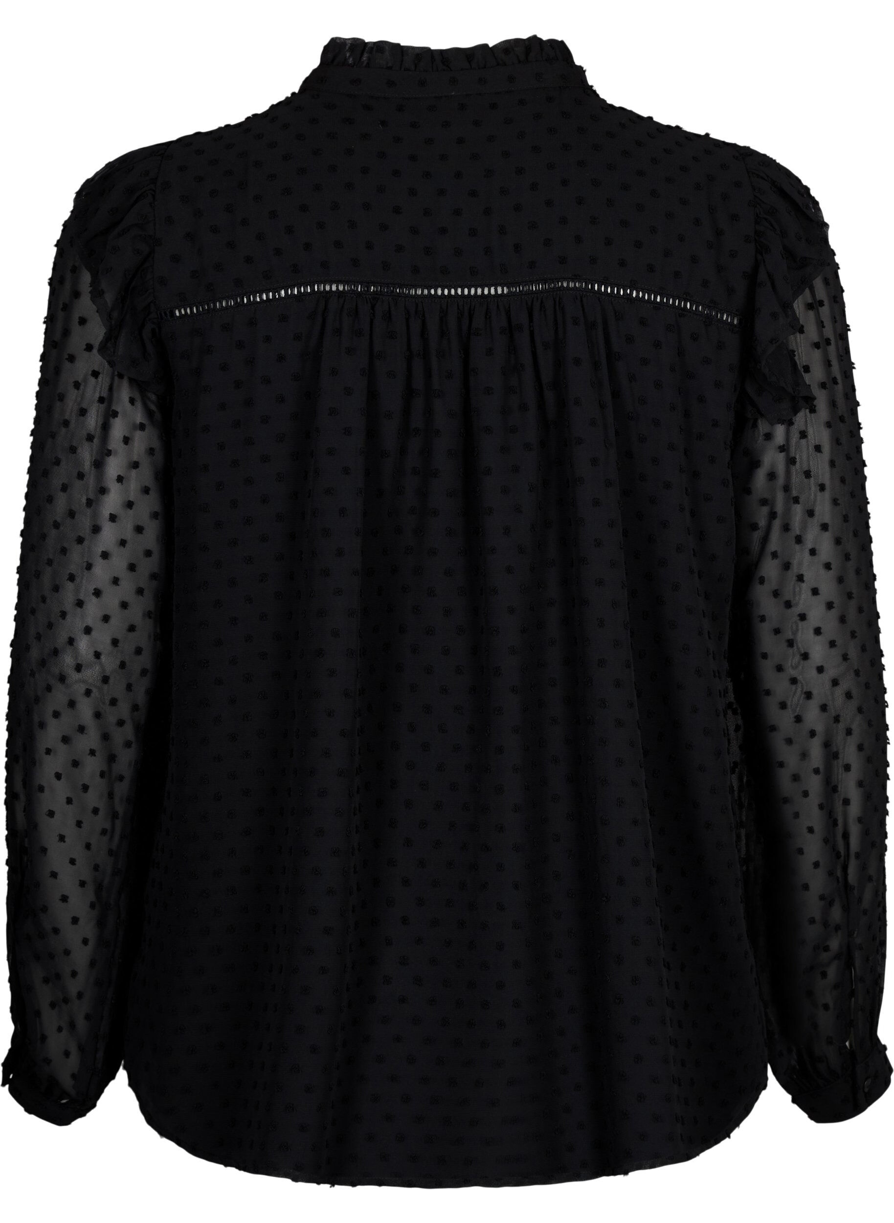 Zizzi T-shirtblouse met ruches en een gestippelde textuur, Black, Packshot image number 1