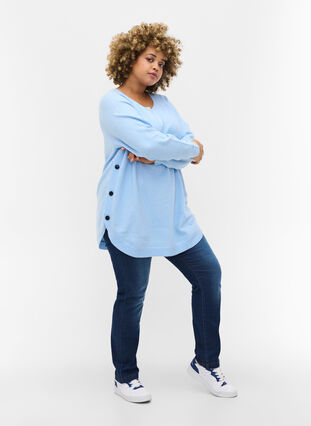Gemêleerde gebreide blouse met knopen, Chambray Blue Mel., Model image number 2