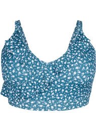 Gebloemde bikinibeha met ruches, Blauw