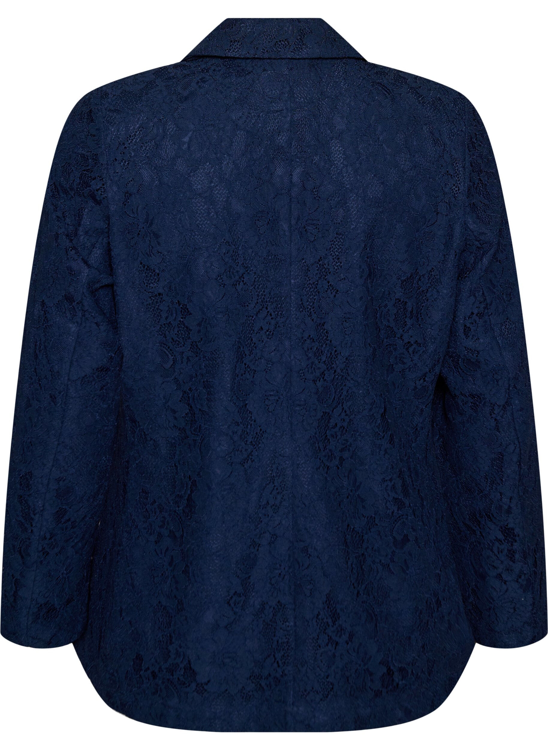 Zizzi Kanten blazer met knoopsluiting, Blauw, Packshot image number 1