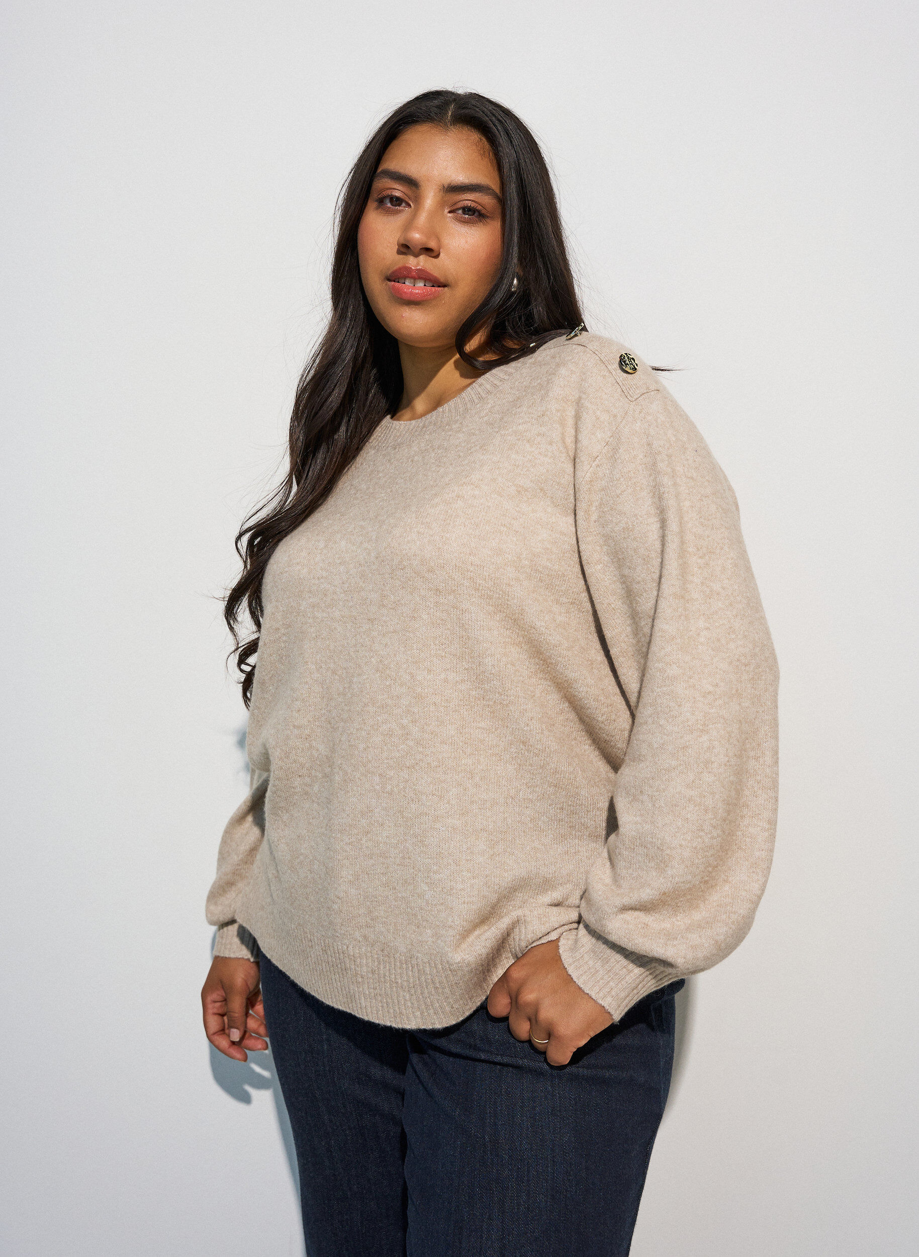 Breisel blouse met knoopdetail, Beige, Model