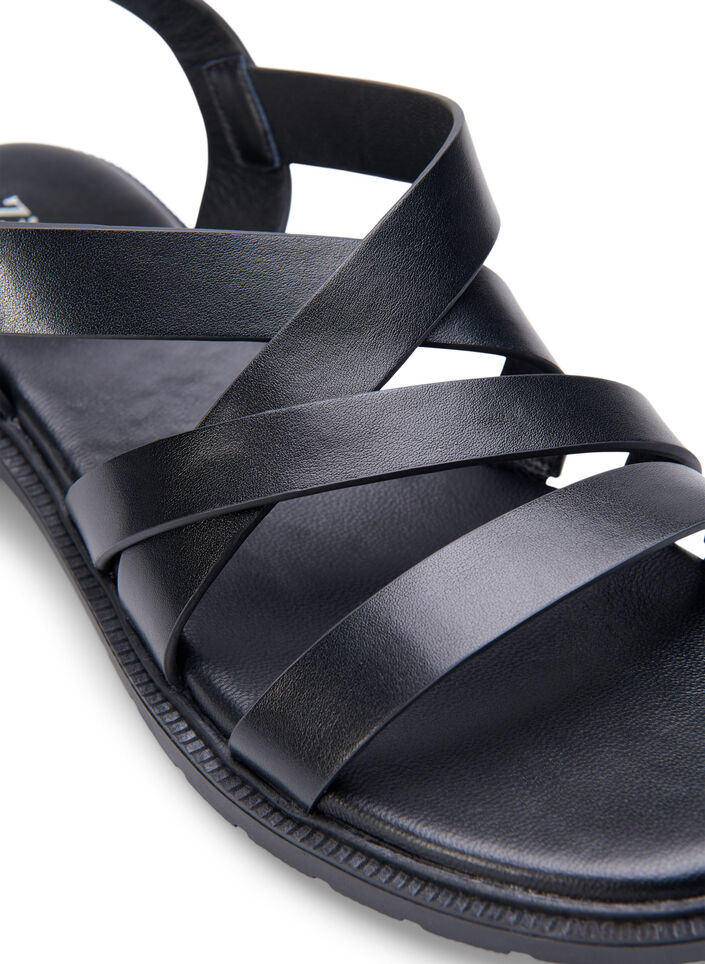 Leren zomersandalen met een brede pasvorm, Black, Packshot image number 3