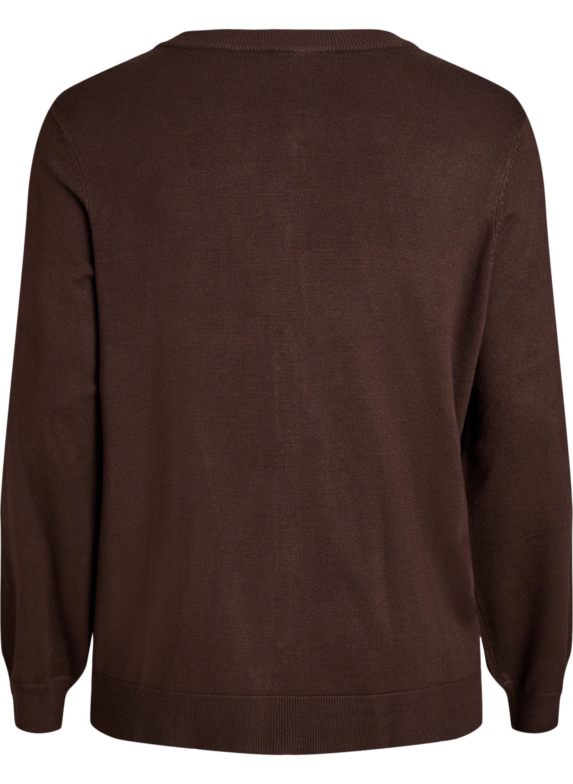 Zizzi Fijne cardigan met bal knopen, Bruin, Packshot image number 1