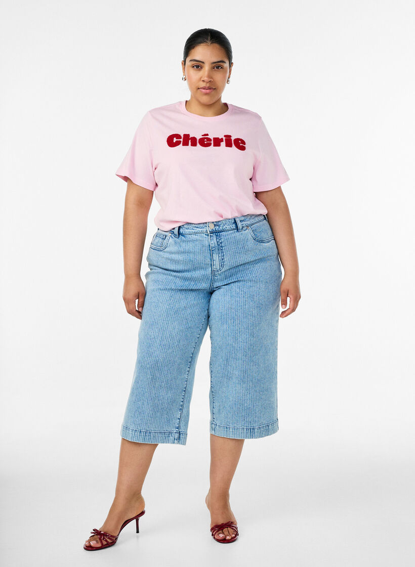 Organisch katoenen T-shirt met print aan de voorkant, Roze, Model image number 1