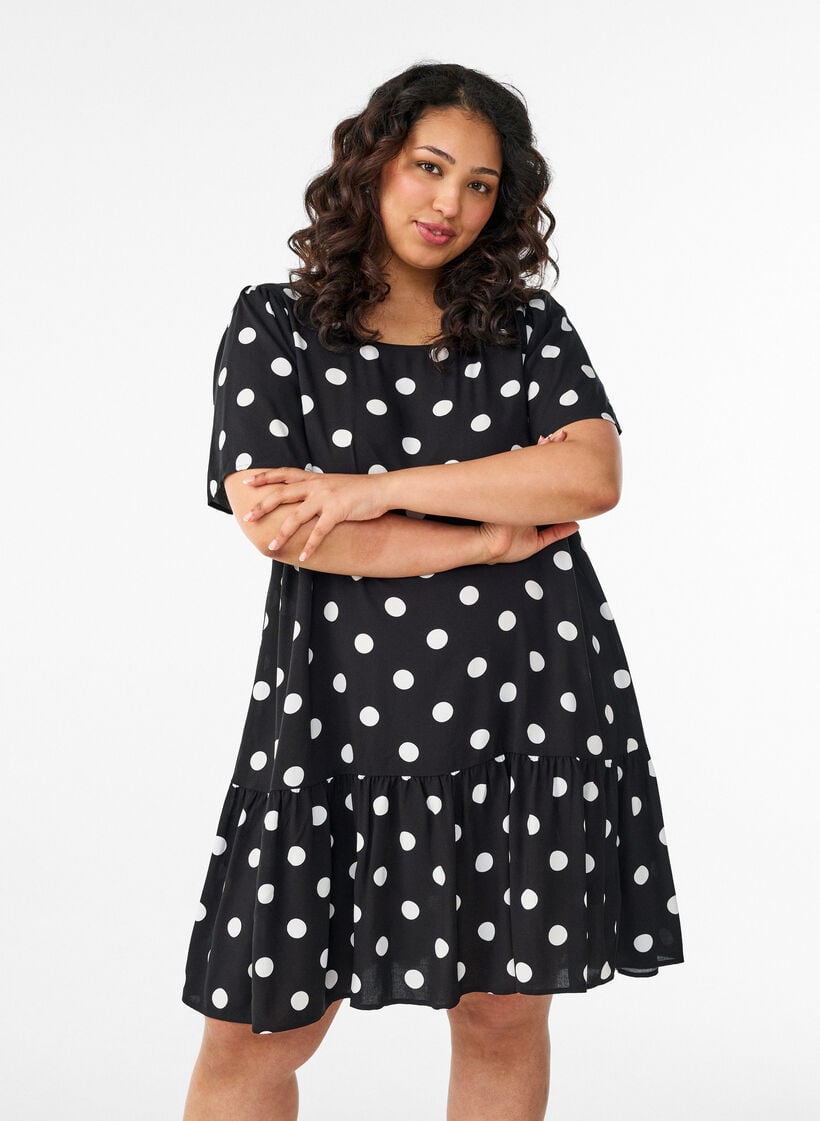 Jurk van viscose met coupenaad, Zwart, Model image number 0