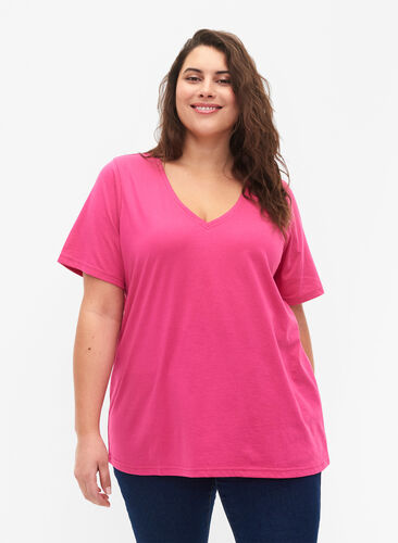 FLASH - T-shirt met v-hals, Raspberry Rose, Model image number 0