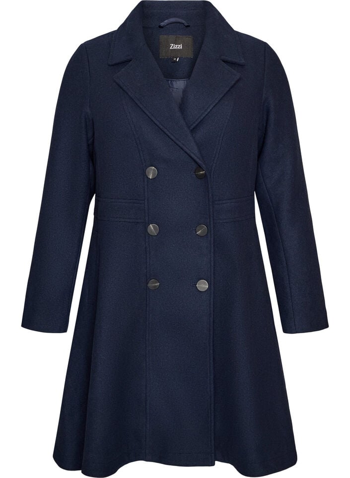 A-line wool coat with pockets, Blue, Packshot image number 0