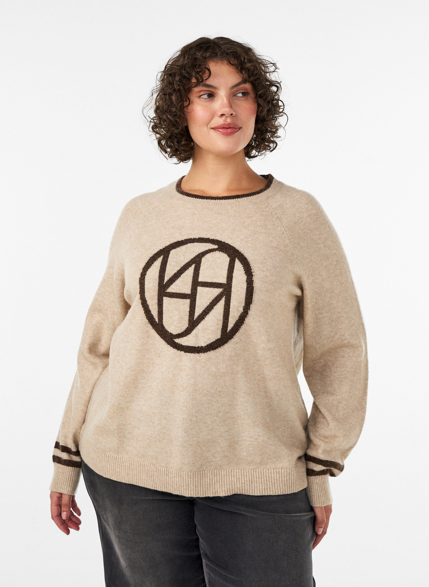 ZizziTrui met logo en contrasterende strepen, Beige, Model image number 0