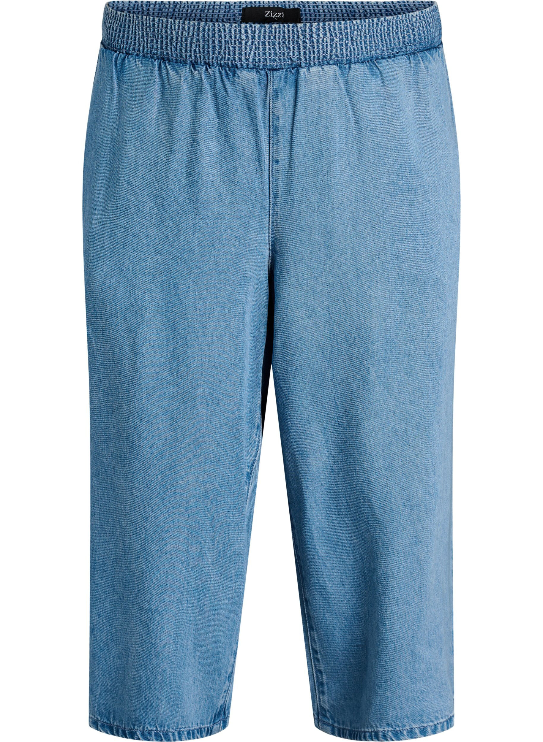 Zizzi Lyocell culotte broek met wijde pijpen en denimlook, Blauw, Packshot image number 0