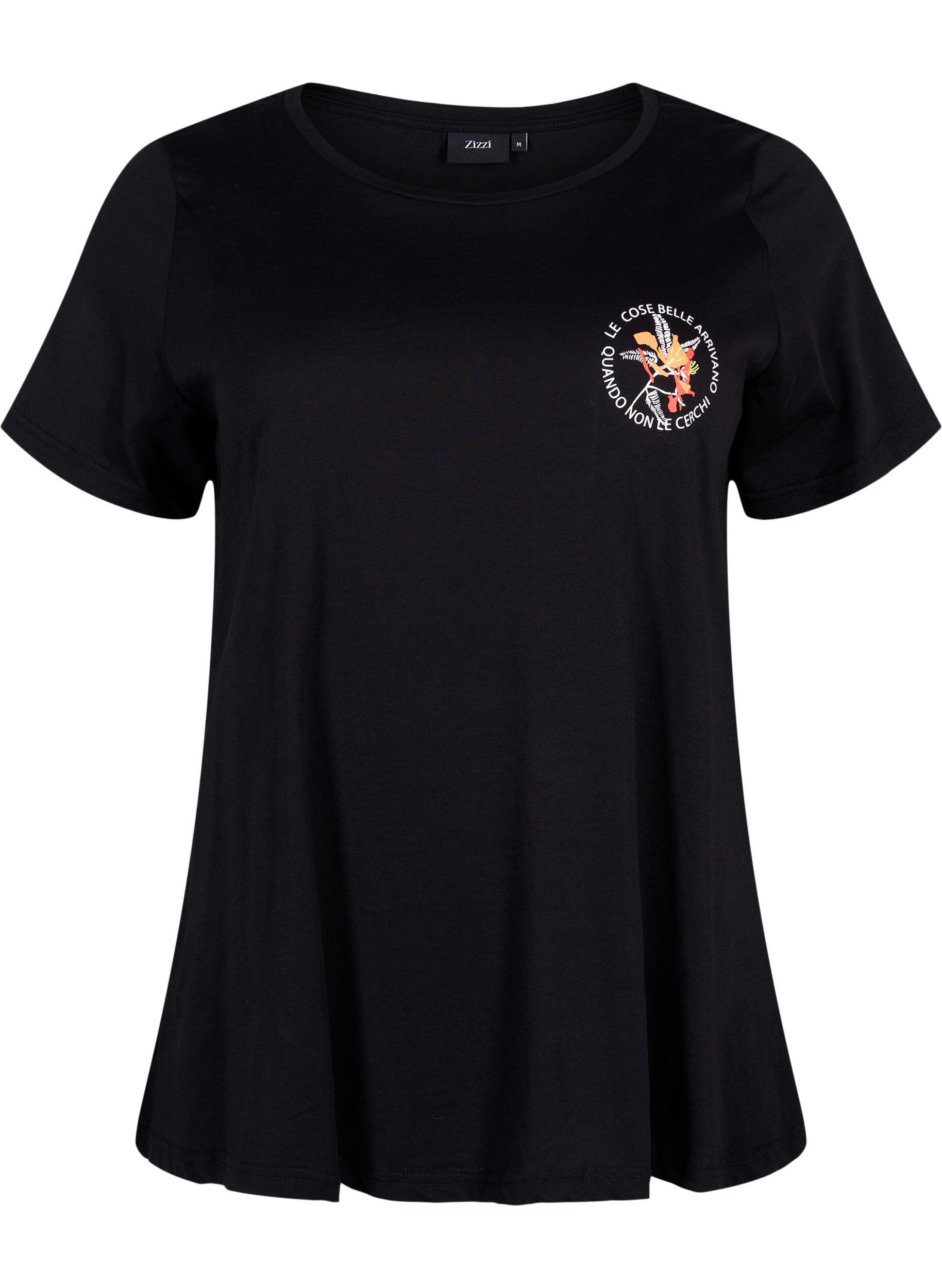 Zizzi Katoenen t-shirt met opdruk op de voorkant, Black W. Chest print, Packshot image number 0