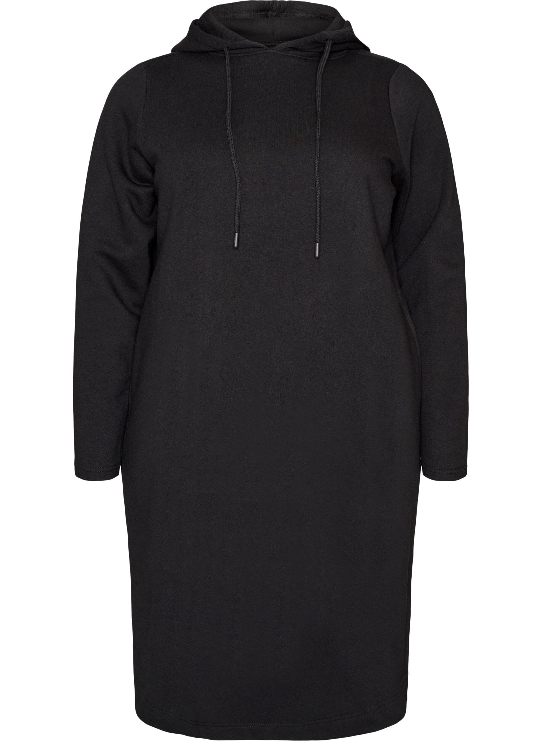 ZizziSweatshirt jurk met capuchon en zakken, Zwart, Packshot image number 0