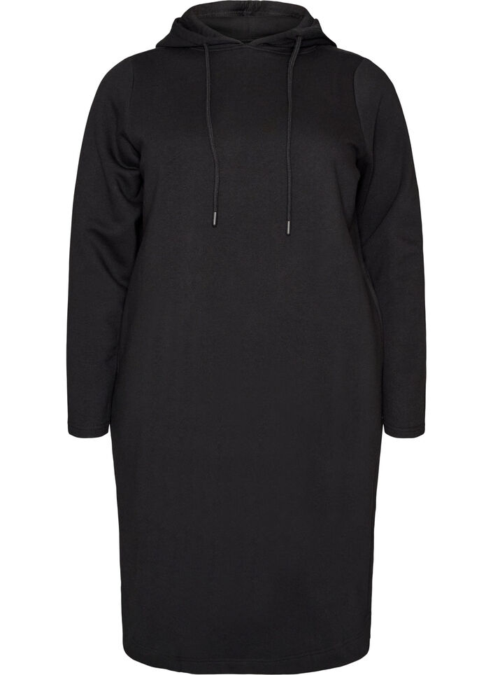 Sweatshirt jurk met capuchon en zakken, Zwart, Packshot image number 0