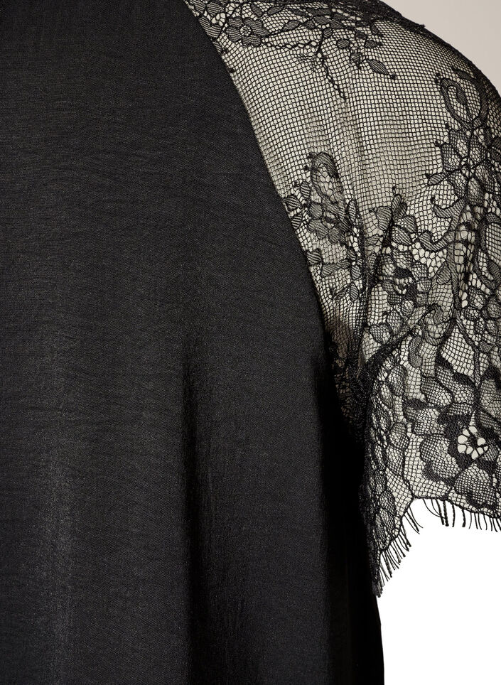 Blouse met korte kanten mouwen en hoge hals, Zwart, Packshot image number 3