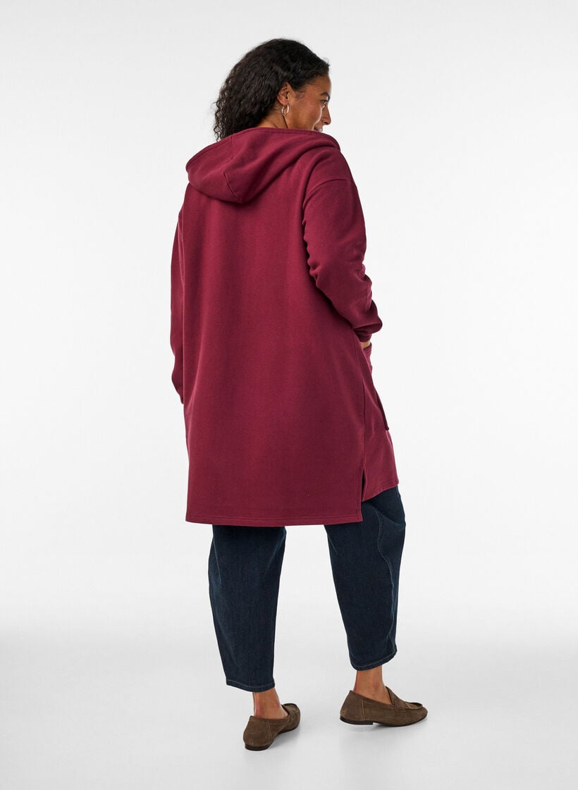 Lang vest met capuchon en ritssluiting, Rood, Model image number 2