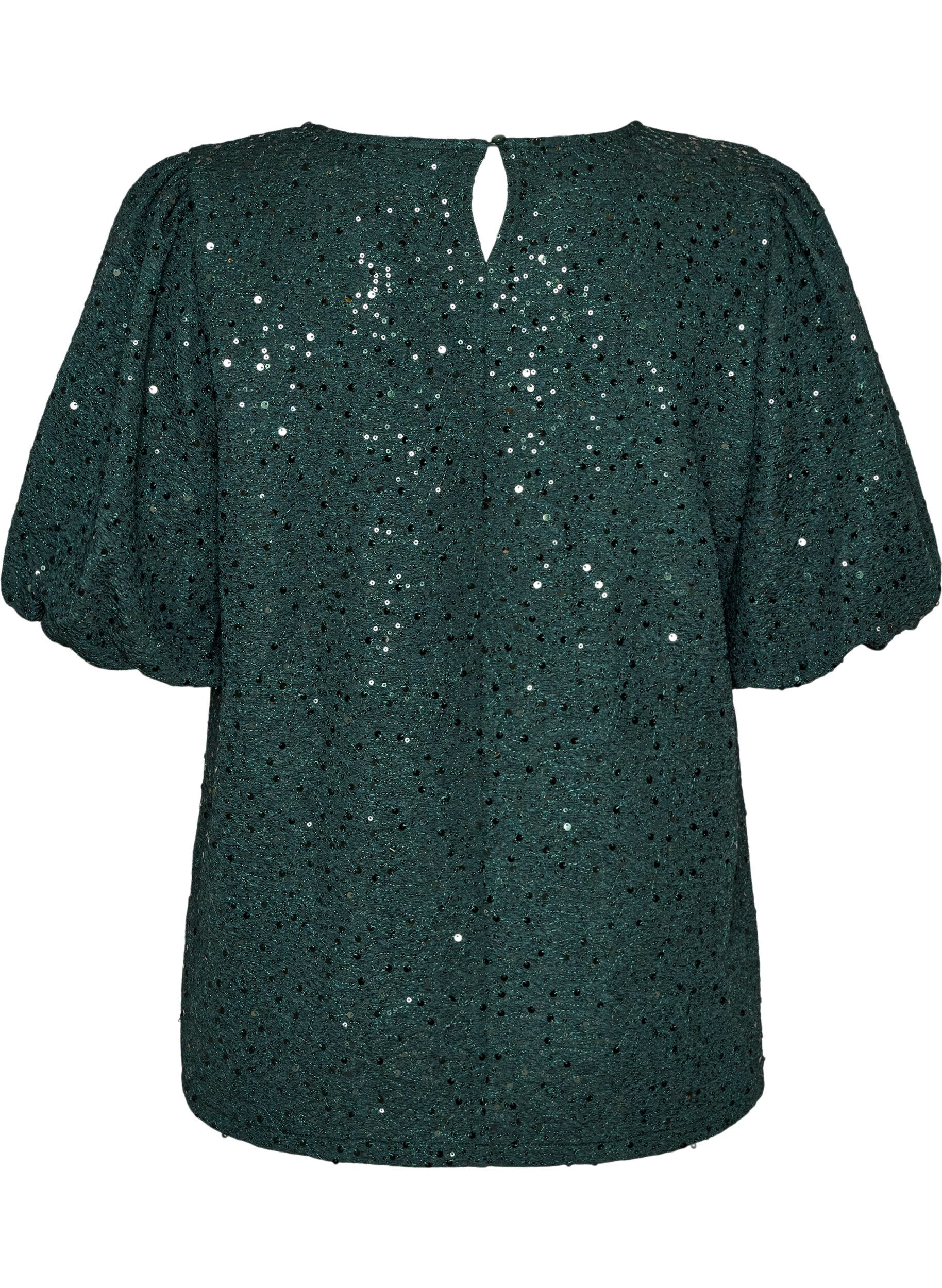 ZizziBlouse met pailletten en ballonmouwen, Groen, Packshot image number 1