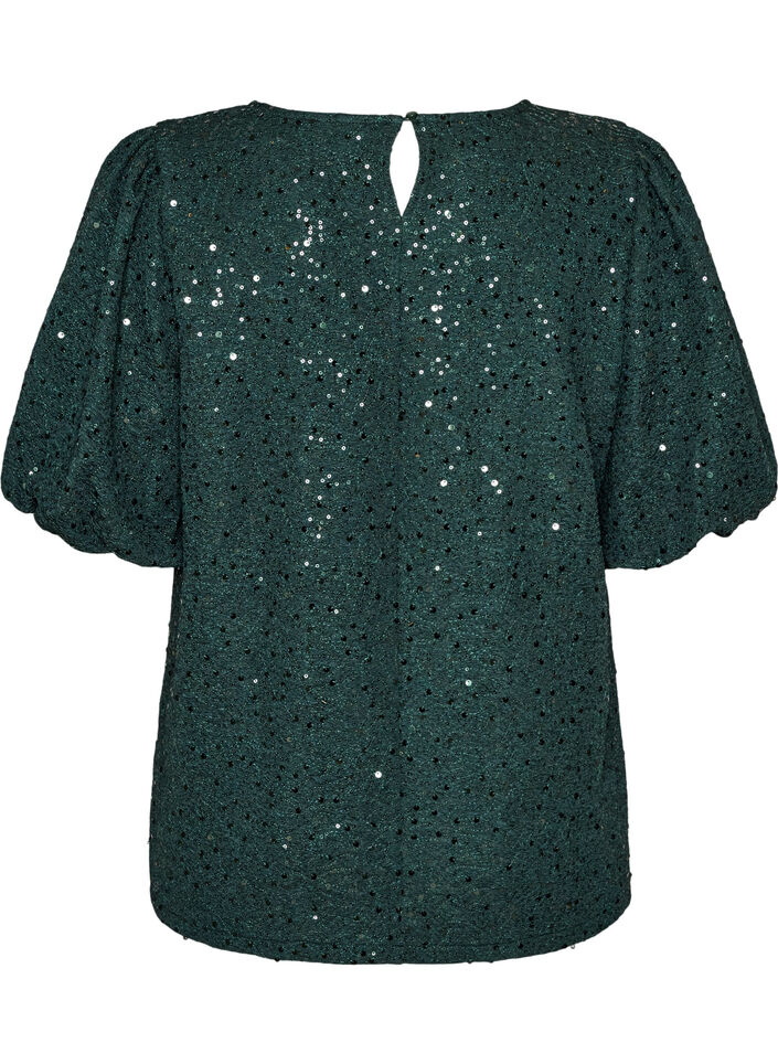 Blouse met pailletten en ballonmouwen, Groen, Packshot image number 1