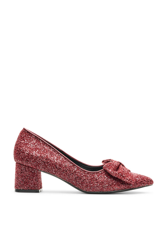 Glitter pump met strikje, Rood, Packshot image number 0